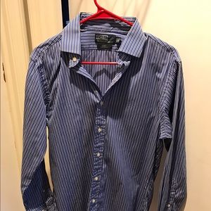 Polo Blue/black/white striped dress shirt