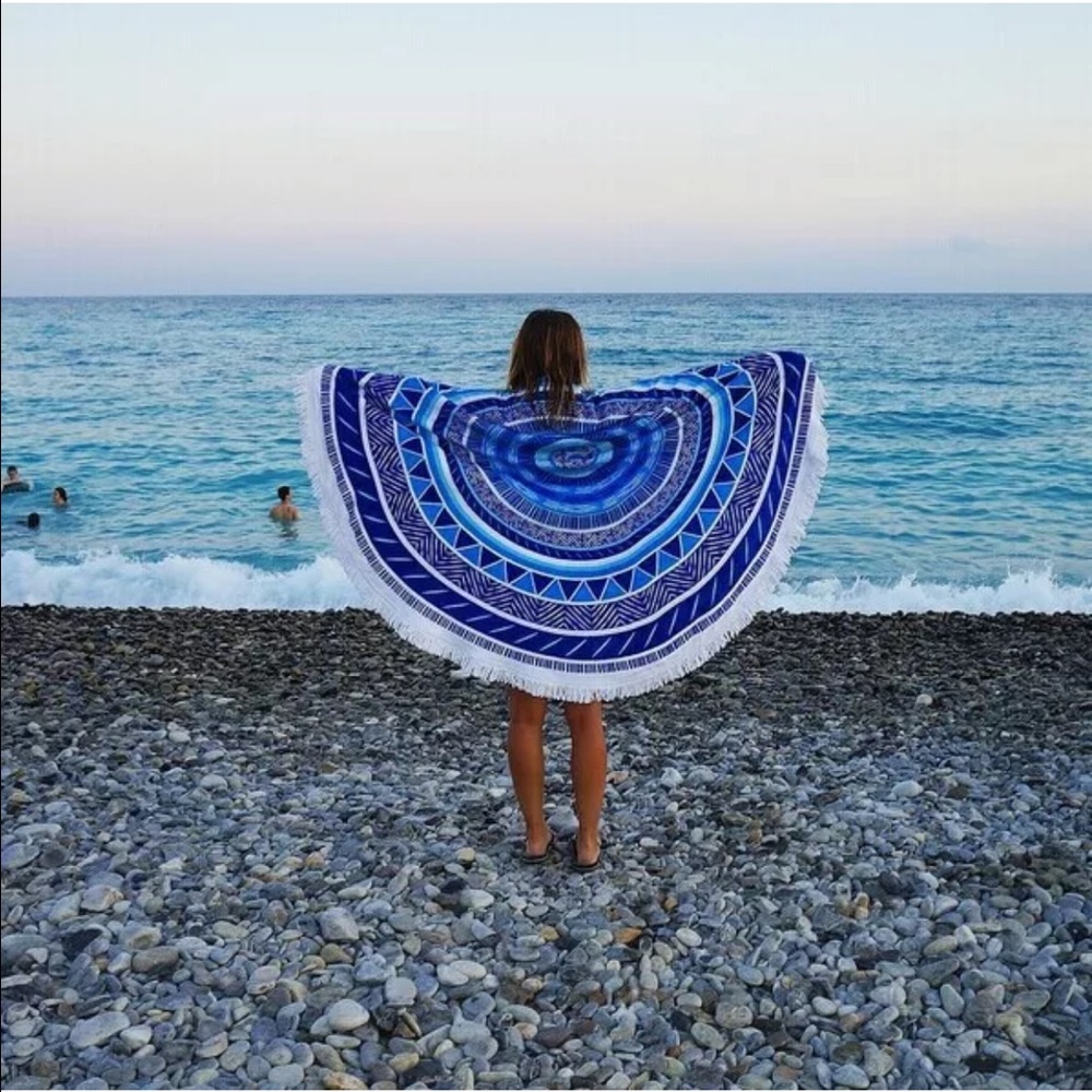 BoBo blue yoga Beach Mat Round Tapestry