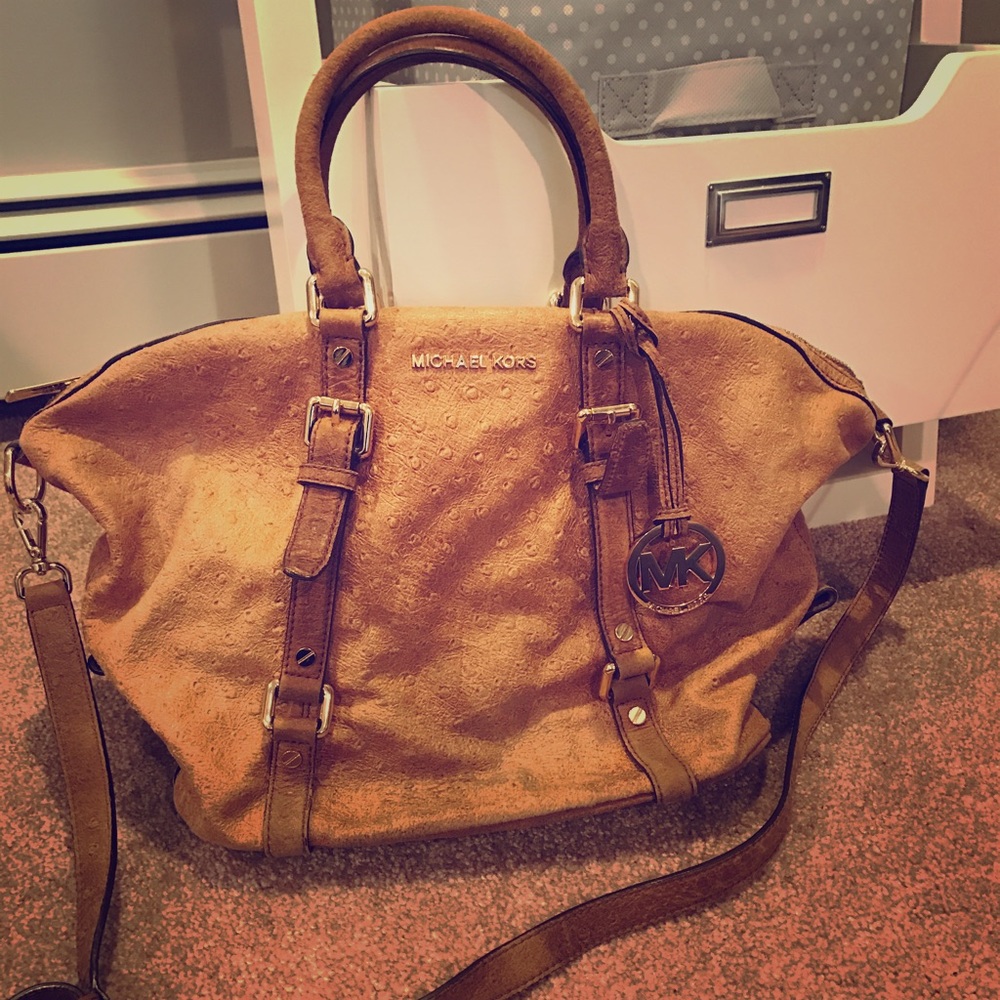 Michael Kors Bedford Ostrich Bag in Mocha