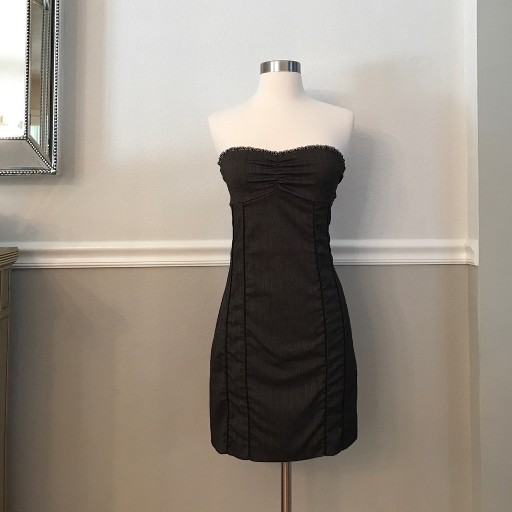 Strapless pin-striped mini dress