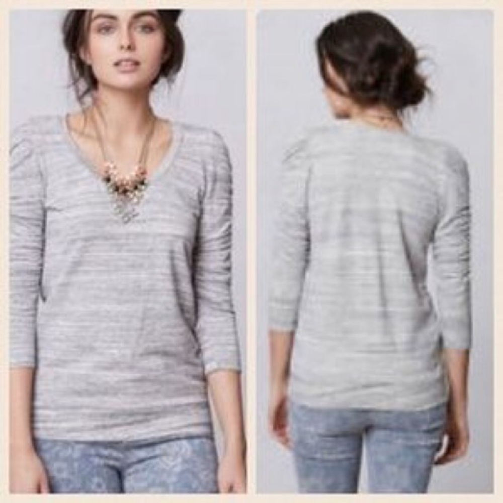 Anthropologie Dolan Ruched 3/4 Sleeve Grey Top