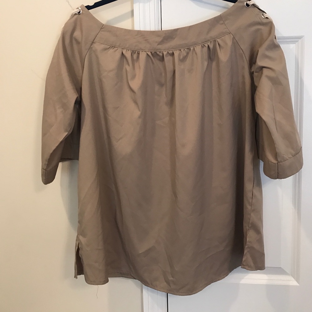 Cute off the shoulder tan top!
