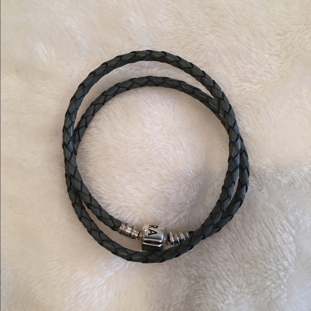 Pandora Grey Braided DoubleLeather Charm Bracelet