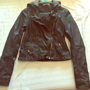 Hollister leather jacket w/grey hoodie sz Medium