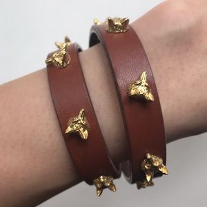 Tory Burch Double Wrap Leather Fox Bracelet