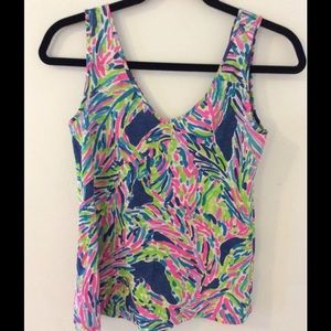 Lilly Pulitzer Gigi Tank Top Indigo Palm Reader XS