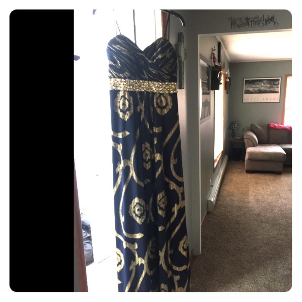 Navy and gold prom dress