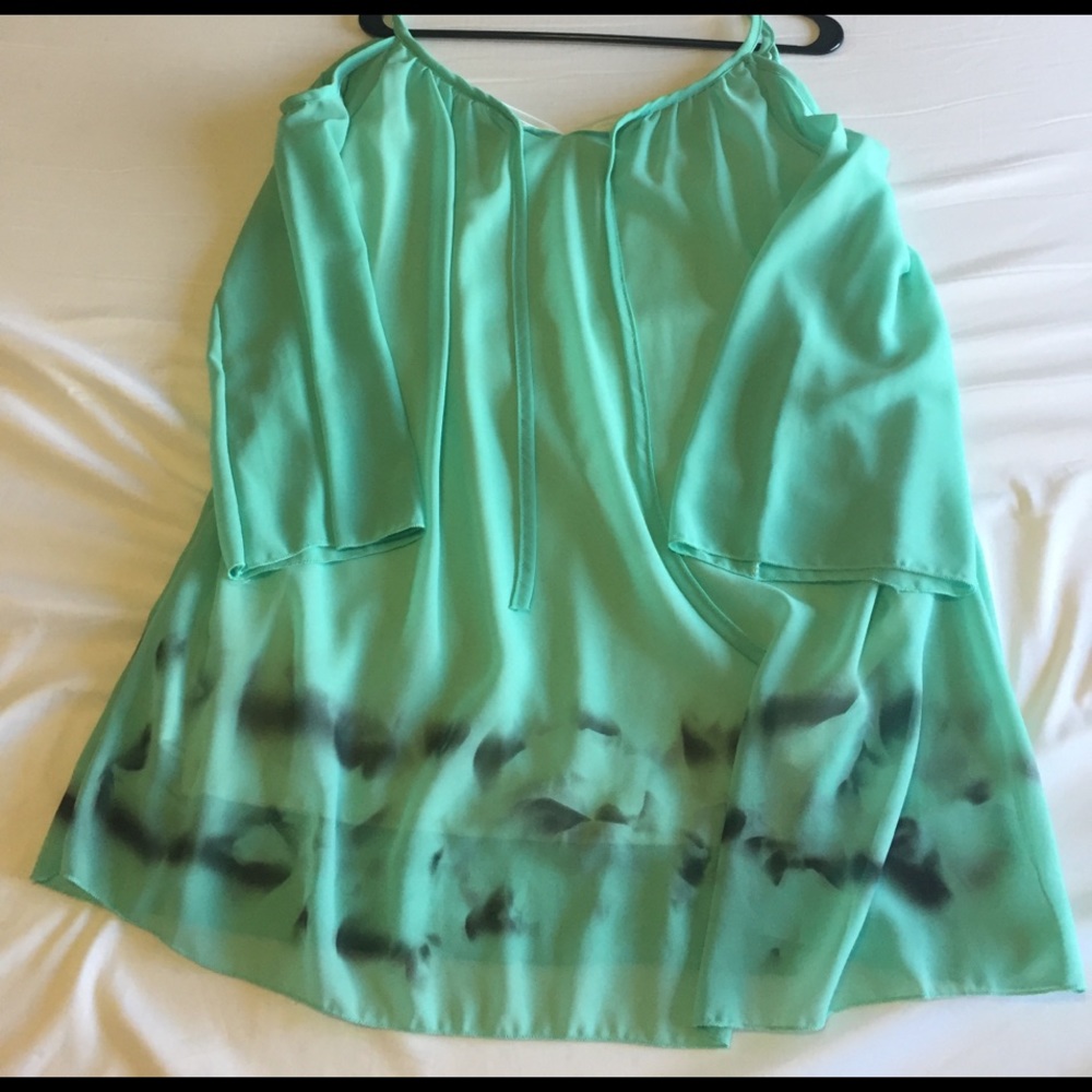 Sea green, open shoulder spaghetti strapped dress