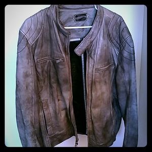 Gray Leather Motorcycle Men's Jacket
