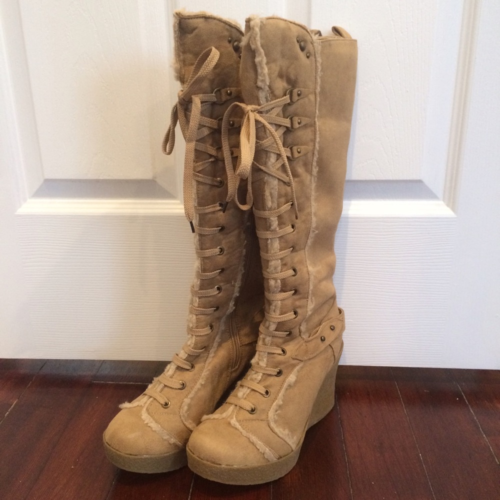 Bamboo Camel Lace Up Festival Boots