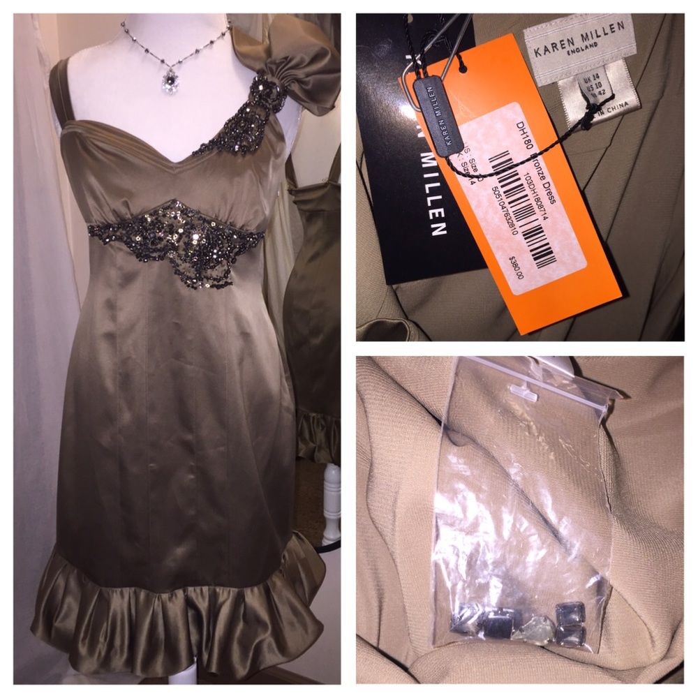 Karen Millen bronze dress w/rhinestone detail - Picture 2 of 6