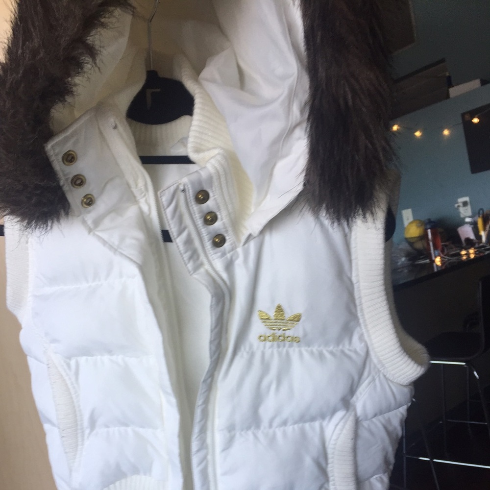 Adidas vest with fur hood