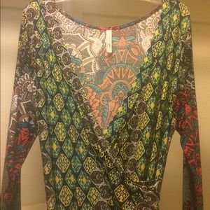 Long Sleeve Maxi- Length Tunic Dress with V- Neck