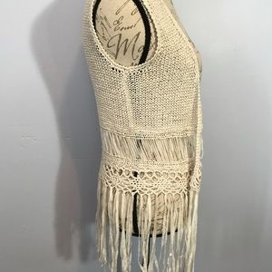 S Knit Boho Fringe Vest Cream