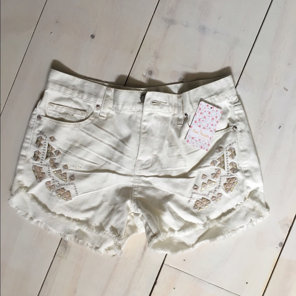 Free People White Festival Cut Off Shorts