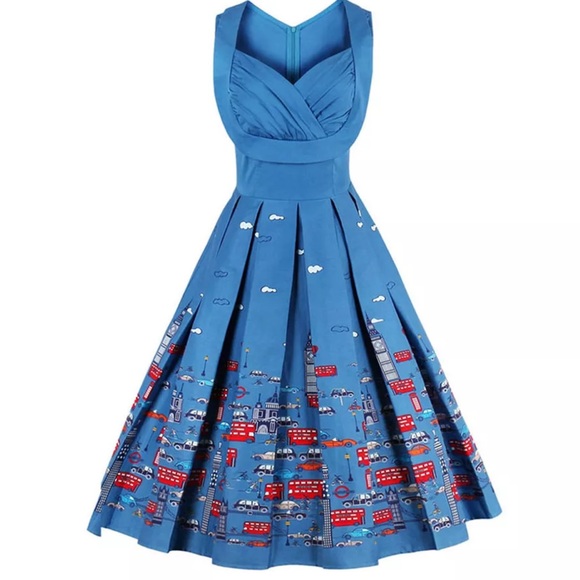 Dresses & Skirts - 1950's style swing dress NWT large 10/12 blue red