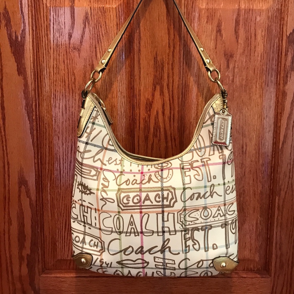 Authentic Coach Heritage Tattersall Graffiti Tote