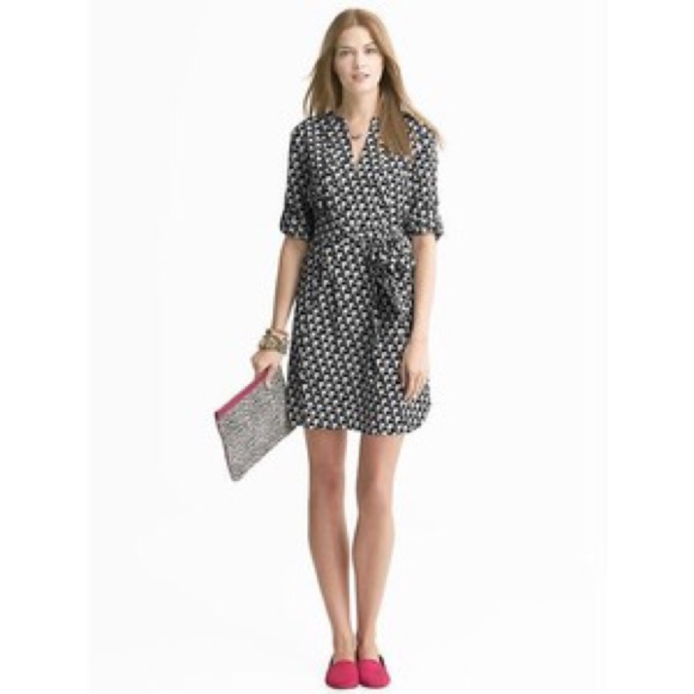 Bird-print shirt dress