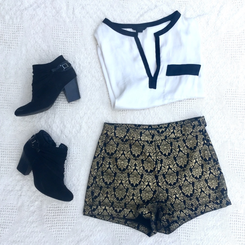 Forever 21 Gold Baroque High-Waisted Shorts