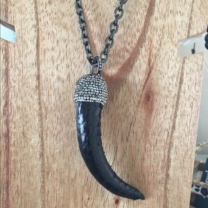Leather horn necklace on stainless steel chain