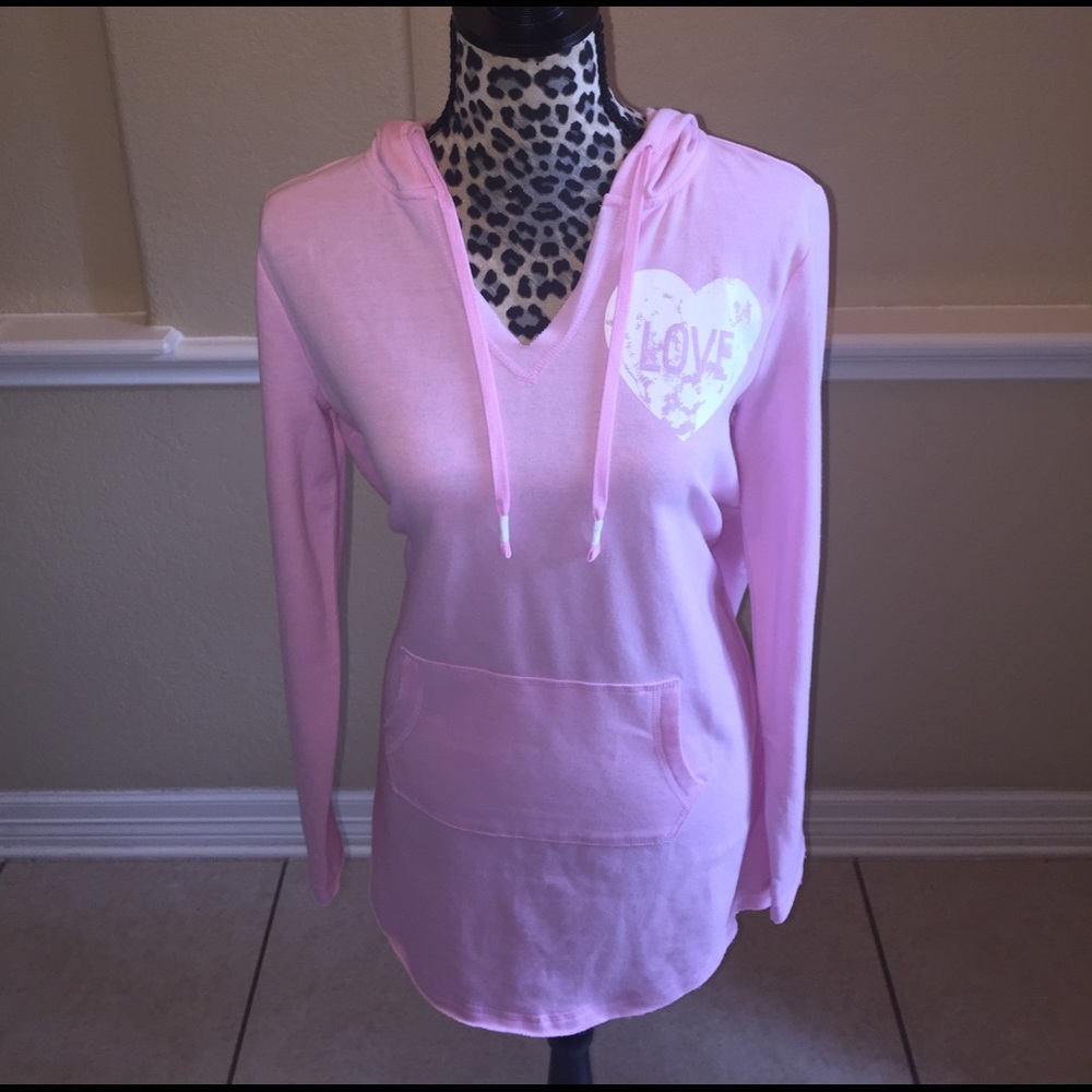 Pink hoodie with front pocket.
