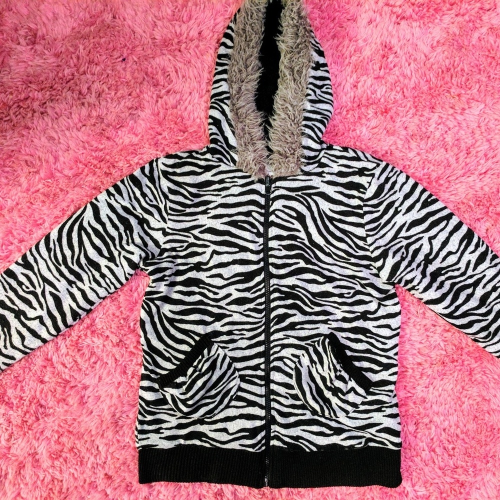 Women's zebra print jacket w/ fur hood