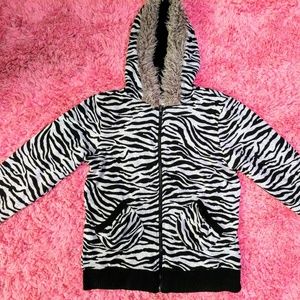 Women's zebra print jacket w/ fur hood