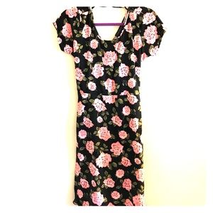 Forever 21 black with pink rose dress