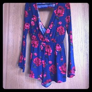 FLASH SALE!! Red and navy floral shirt romper