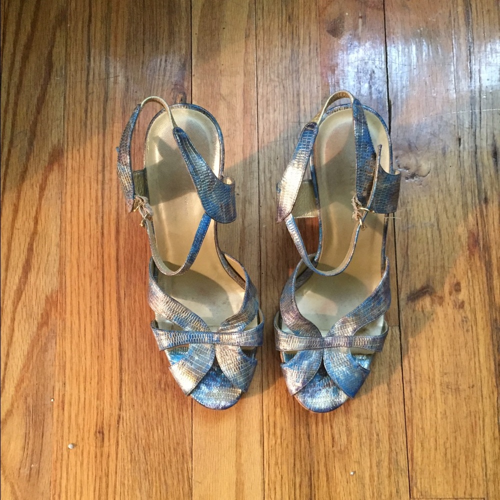 DKNY gold/blue platform sandals