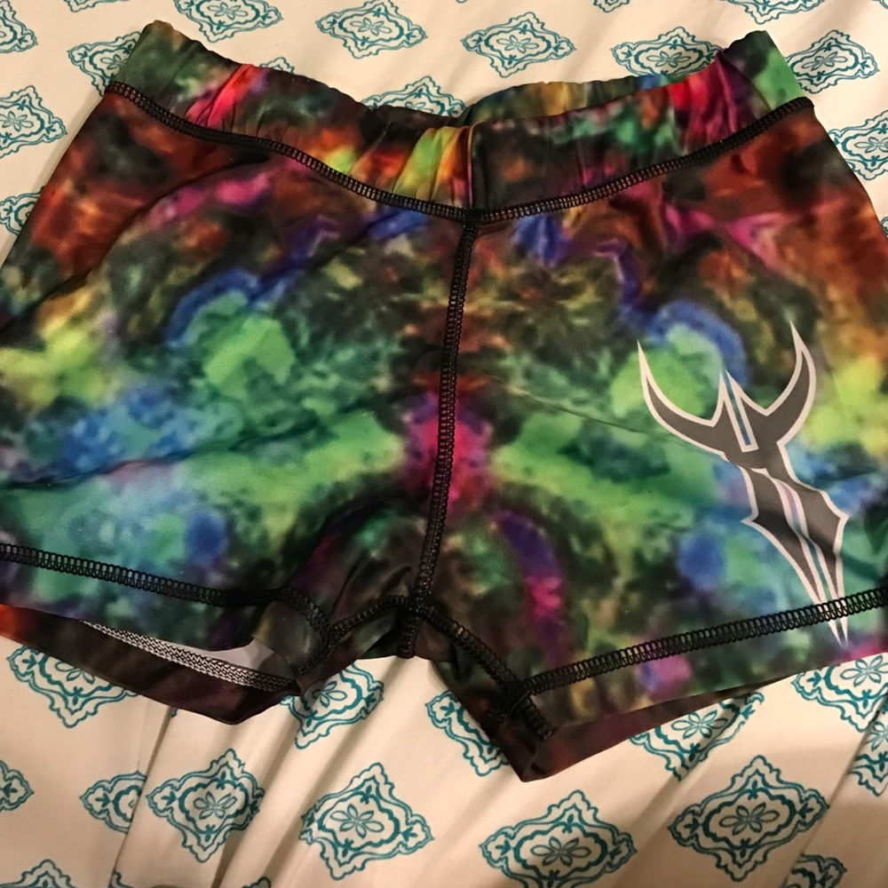 Multincolored workout shorts.
