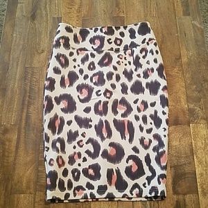 Pink and grey leopard print pencil skirt