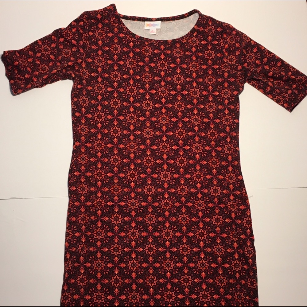LulaRoe Julia S red black orange EUC
