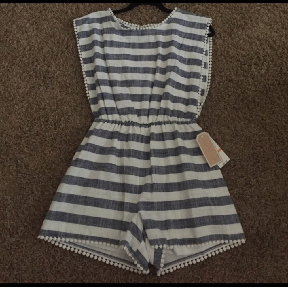Blue and white striped romper
