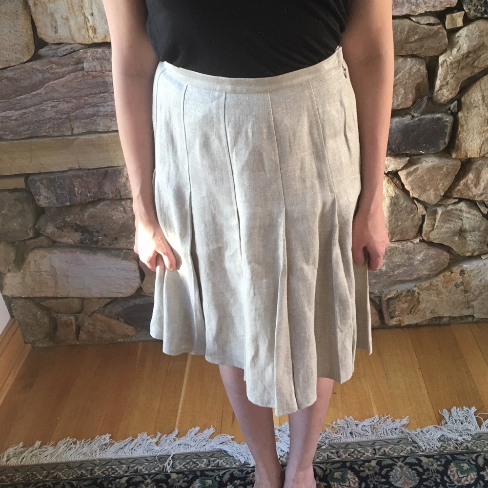 Etcetera pleated, shiny linen skirt