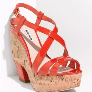 NEW Miu Miu Strappy Cork Platform Wedge - Size 37
