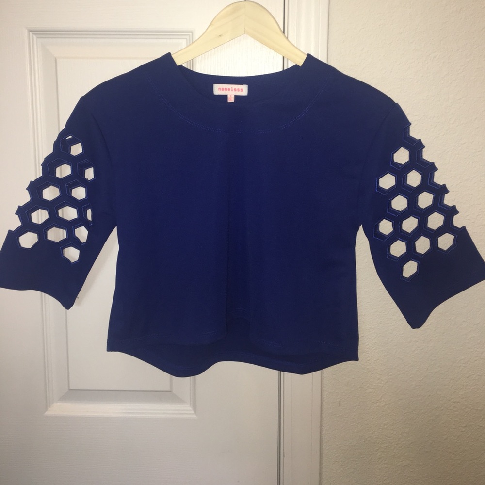SALE! ROYAL BLUE ROUND NECK CUT OUT CROP TOP!