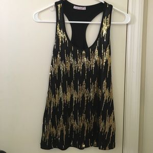 Black tank top with gold sequins