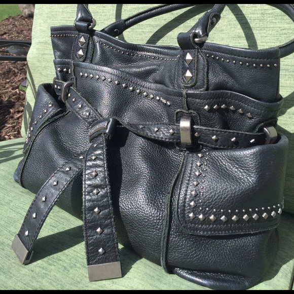 Med studded black B Makowsky bag w lots of pockets