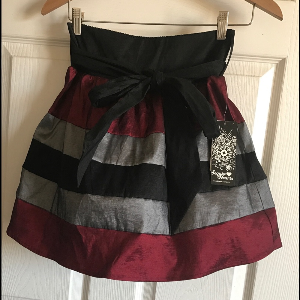 Sequin Hearts Stripe Skirt w/Tulle Lining