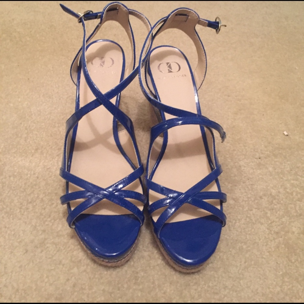 Kelsi Dagger blue patent wedges