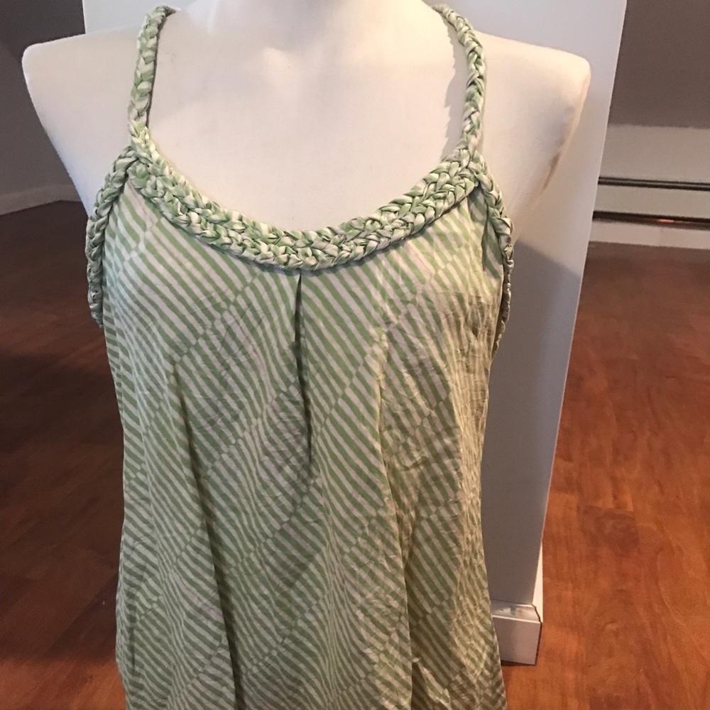 Green and white braided banana republic silk tank