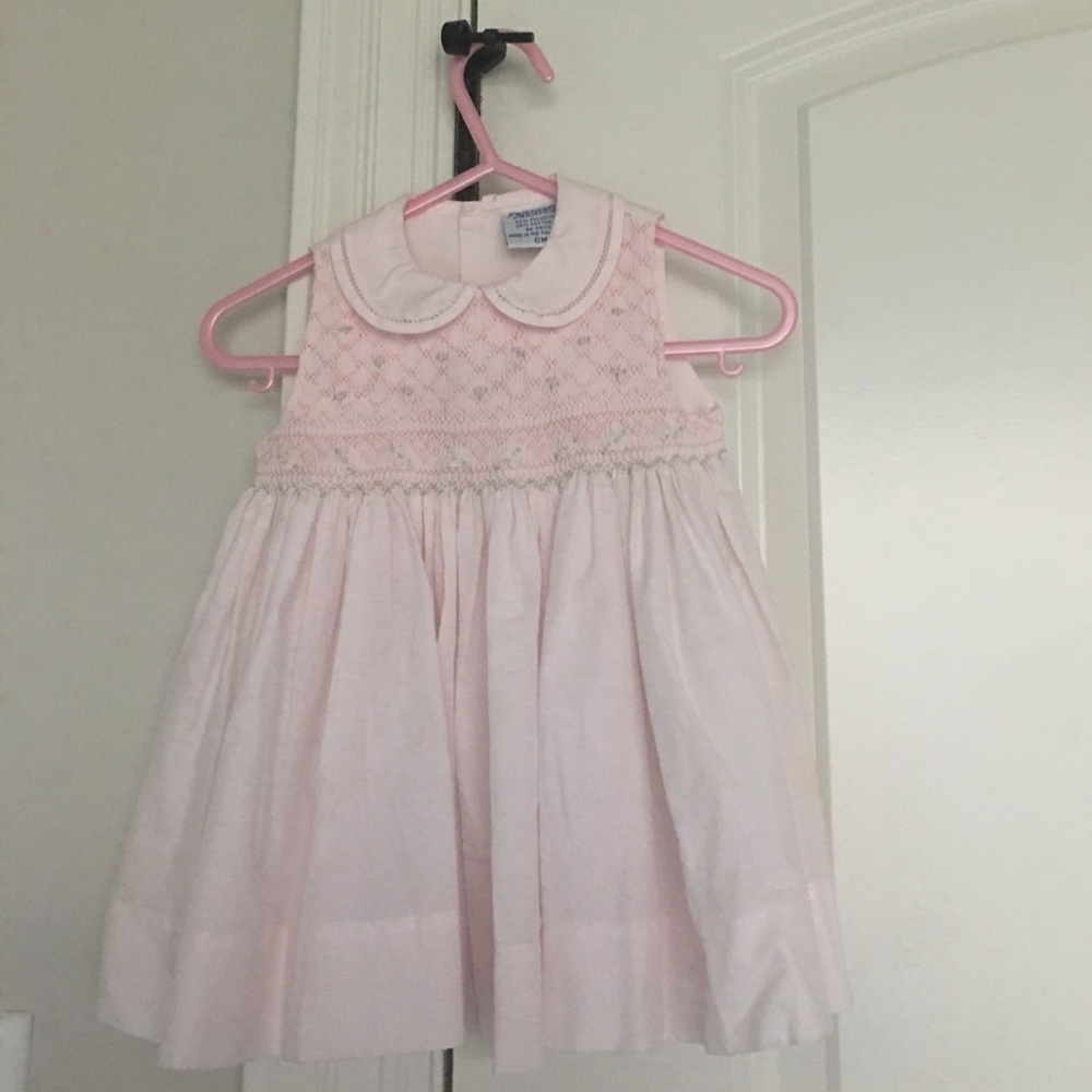 Pink baby girl smocked sleeveless dress