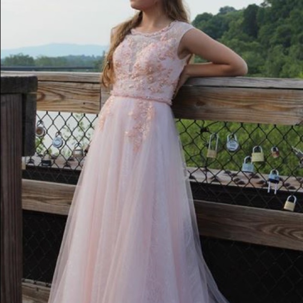 Baby Pink Beaded Prom Dress