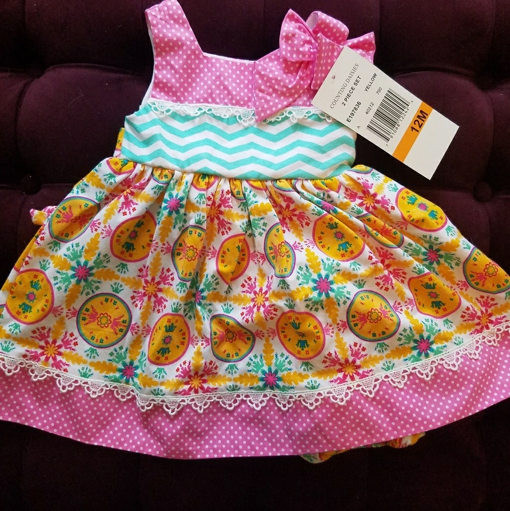 Adorable Counting Daisies Summer Baby Dress with B