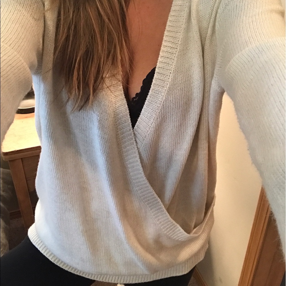 Cream, crossover sweater