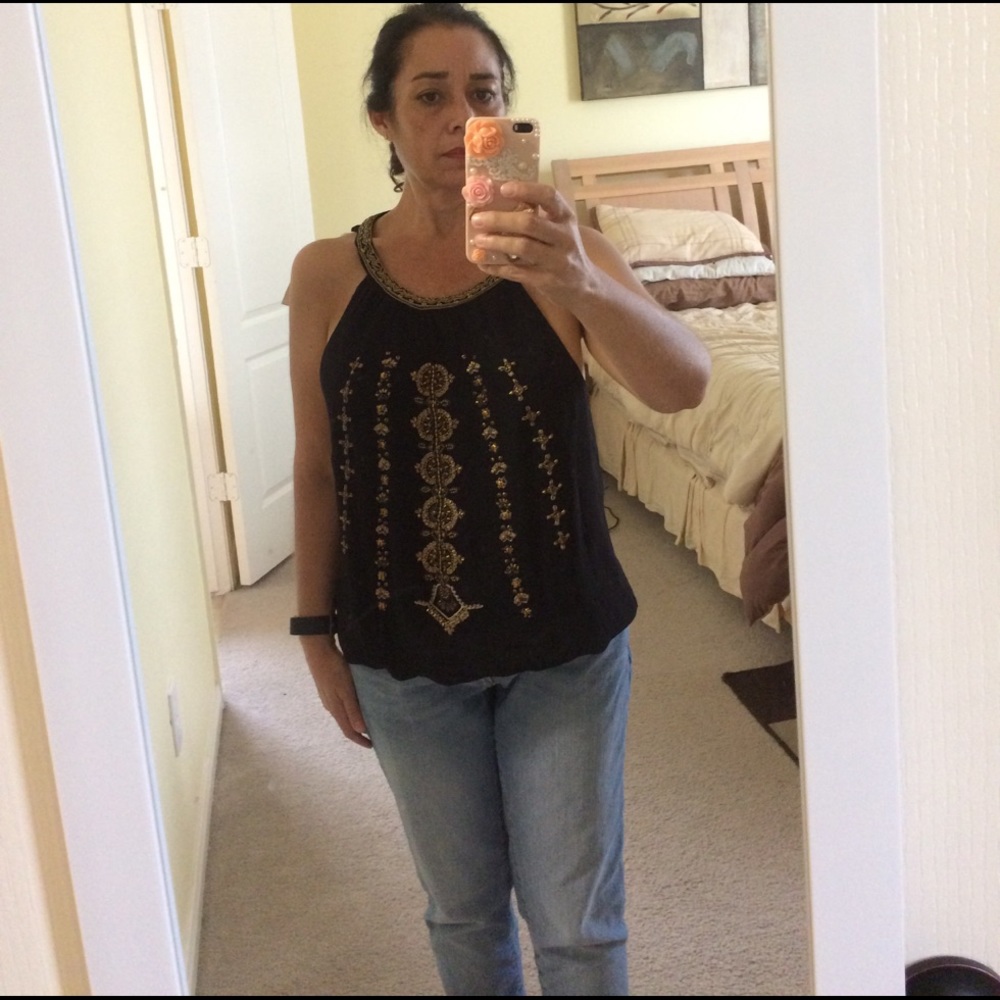 Joie sleeveless blouse black w/ gorgeous beadwork