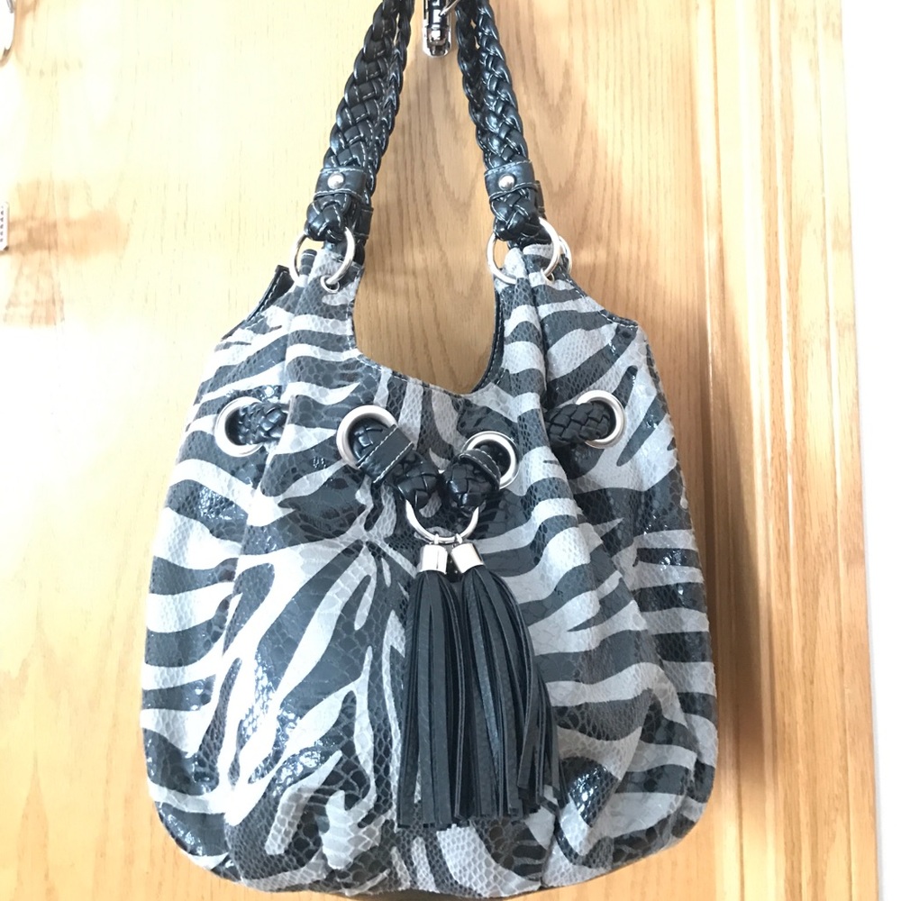 Faux leather bag Zebra striped /shiny snakeskin