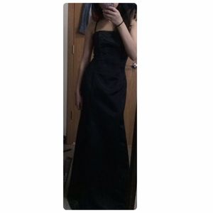 Black Open Back Satin Prom Dress