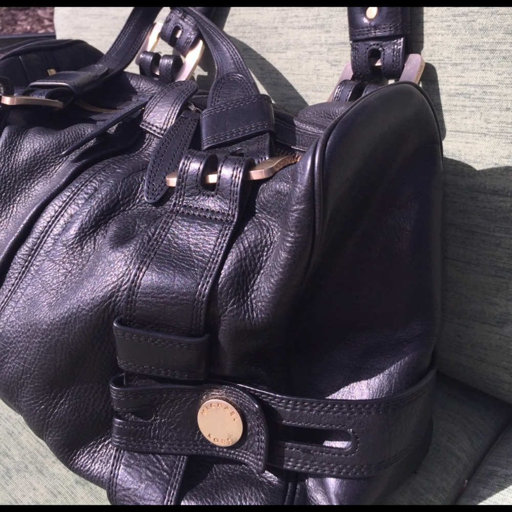 MK rare Michael Kors black leather purse metal EUC - Picture 6 of 8